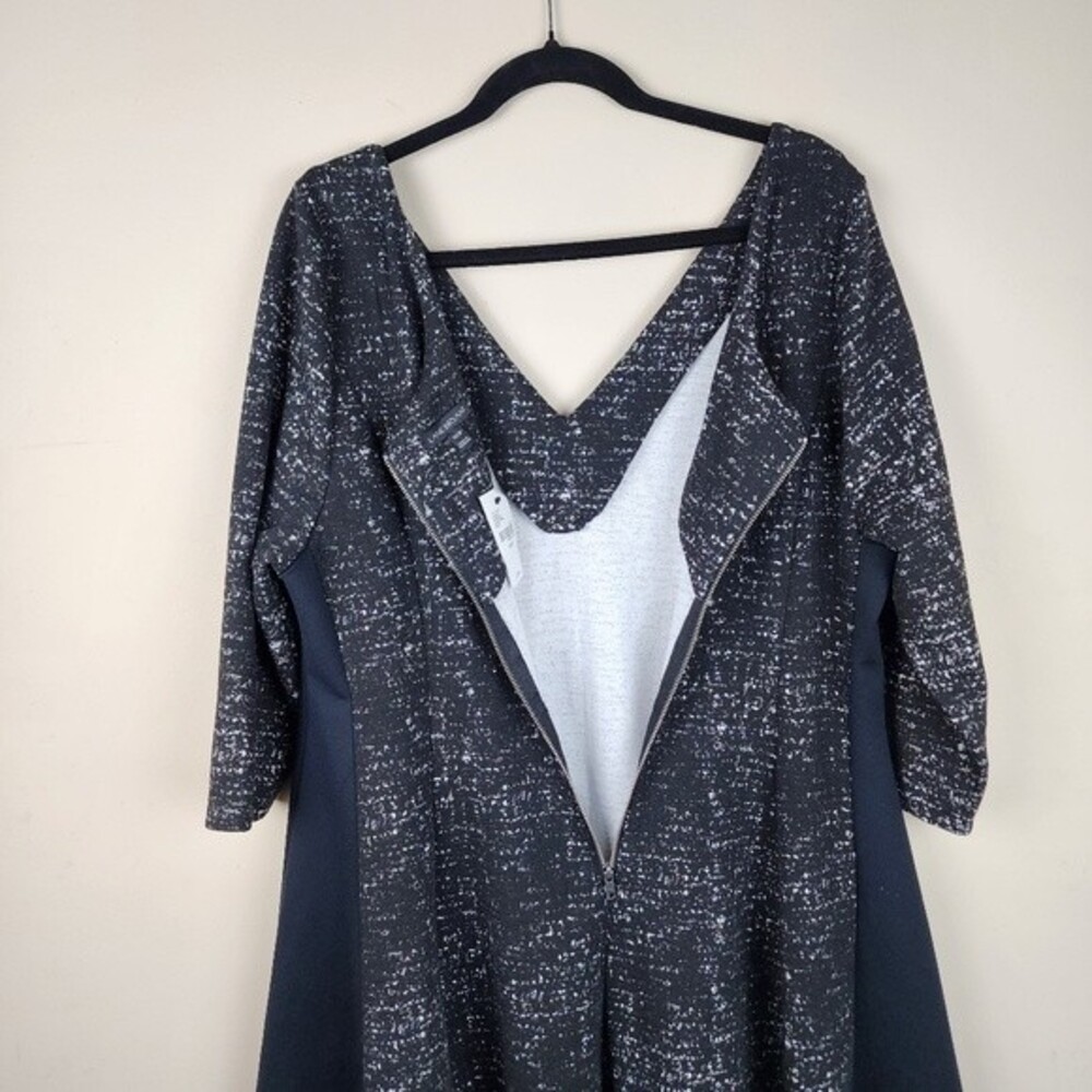 Lane Bryant Midi Dress Black & White Fit Flare With Pockets Zip Closure 18/20 - Picture 5 of 16